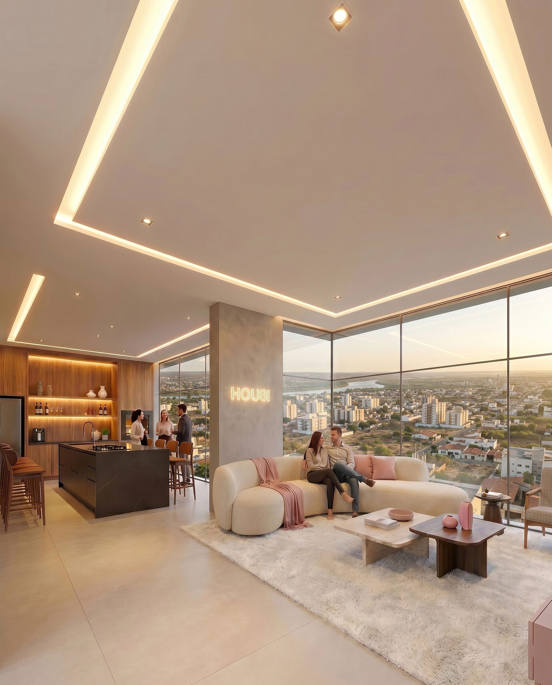 Lounge gourmet no rooftop do Casa Bella Suites.