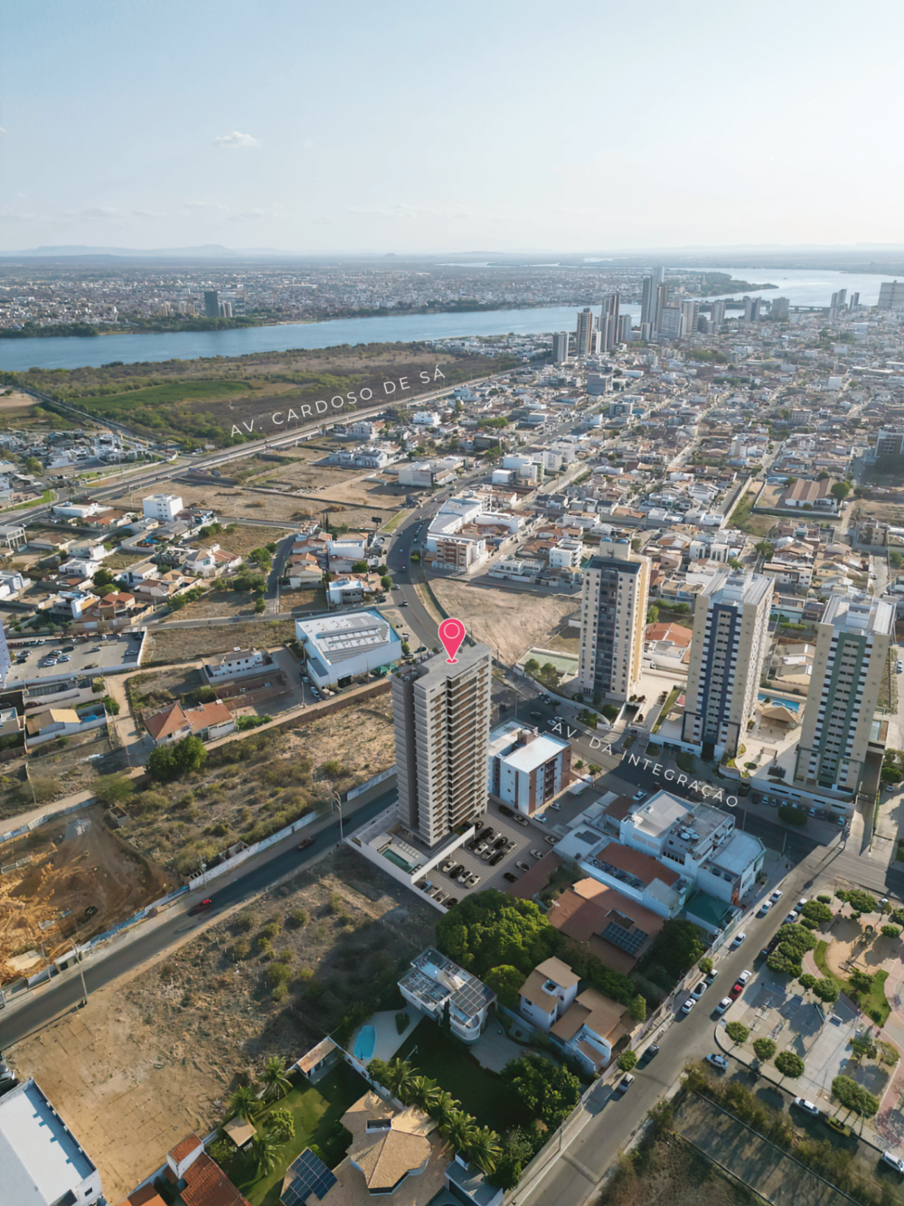 Vista aérea da localização do Casa Bella Suites em Petrolina.